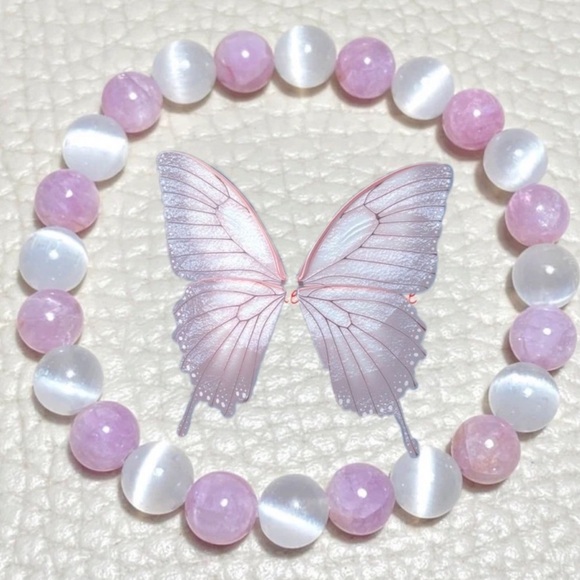 Hand Crafted Jewelry - 🆕New Pain Relief-Selenite & Kuznite Crystal Gemstone Healing 8mm Bracelet
